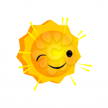 Vector illustration wink sunny smile icon. Face emoji yellow icon. Smile cute funny emotion face on isolated background. Happy feelings, expression for message, sms.