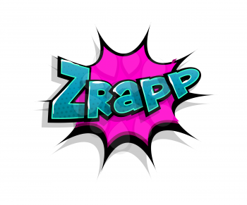 Lettering Zrap wow. Comic text logo sound effects. Vector bubble icon speech phrase, cartoon font label, sounds illustration. Comics book funny text.