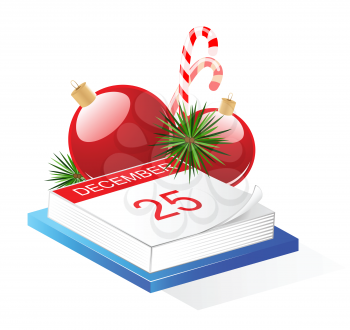 Desktop calendar and Christmas decoration on a white  background