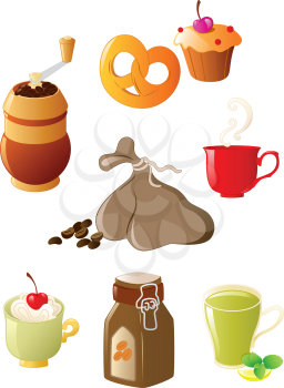 set of vector glossy coffee and tea icons