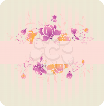 striped vector background with violet and yellow roses