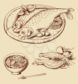 vector hand drawn vintage seafood