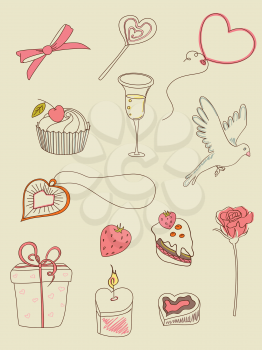 doodle hand drawn Valentine's Day  elements for design