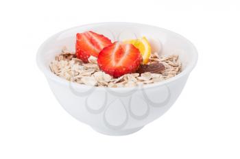 Porridge  in white dish isolated on a white background