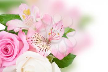 Background with beautiful bouquet of pink flowers 