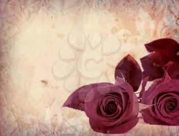 vintage background with red roses and floral ornament
