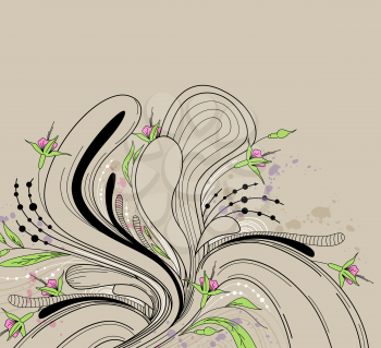Vector abstract background with pink flowers and blots