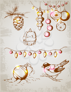 Hand drawn vector vintage Christmas decorations for design