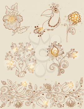 vector hand drawn doodle nature elements for design
