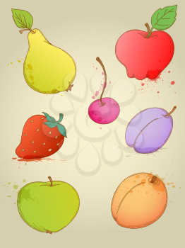Set of vector hand drawn bright fruits