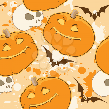 Yellow Halloween pattern with pumpkin and skull