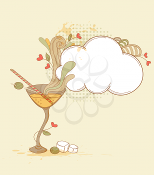 Vector hand drawn retro martini glass and olives
