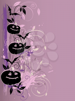 vector violet  Halloween background with pumpkin and bat