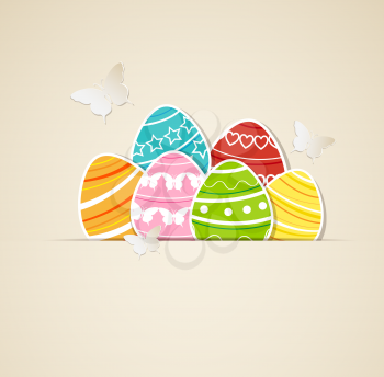 Vector paper background with  Easter eggs and butterflies