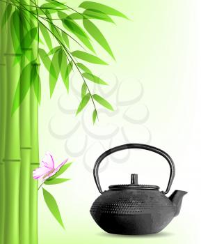 Vector background with green bamboo and tea