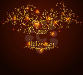 Hand drawn vector Halloween background with pumpkins