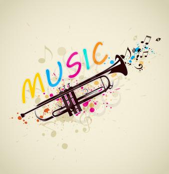 Music bright abstract background with trumpet and notes