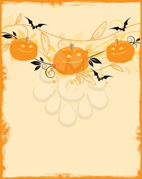 Vector orange Halloween background with pumpkins