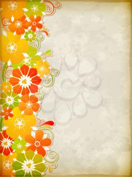 Vector vintage  background with yellow flowers