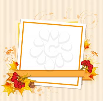 Autumn frame with berry and falling leaves. Vector illustration.