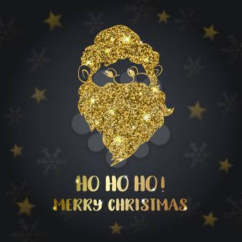 Black Christmas background with golden Santa Claus. Vector illustration.