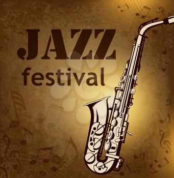 Vintage vector background with music notes and saxophone for jazz festival