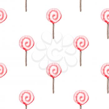 Hand drawn Valentine watercolor seamless pattern with lollipop