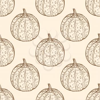 Autumn seamless pattern with pumpkins. Hand drawn vector background in vintage style.