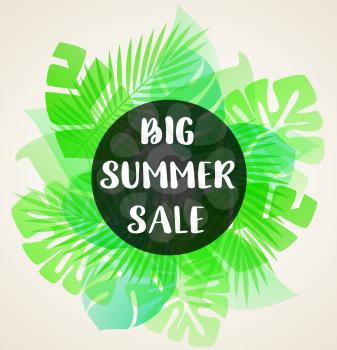 Abstract summer floral vector tropical background with green palm leaves. Banner for seasonal summer sale.