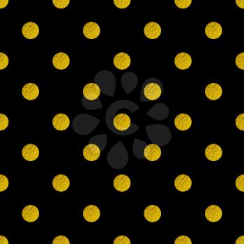 Abstract vector seamless pattern with golden glitter circles on a black background