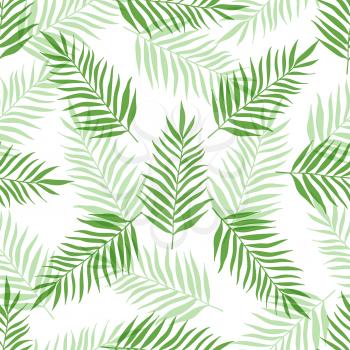 Decorative tropical seamless pattern with green palm leaves on a white background