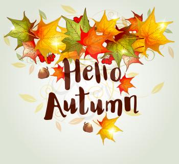 Abstract autumn background with falling maple leaves. Hand drawn vector illustration.