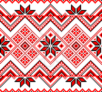 Traditional Ukrainian decorative red seamless ornament on a white background. Vector illustration