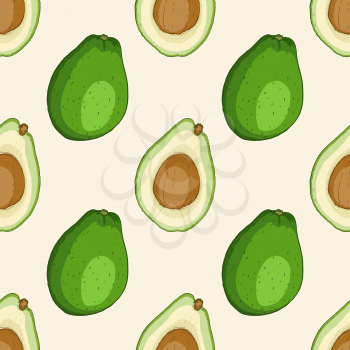 Hand drawn tropical seamless pattern with avocado fruit. Vector background