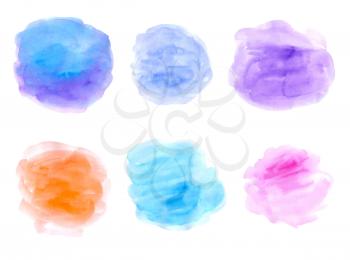 Set of hand drawn abstract pink and blue watercolor textures on a white background