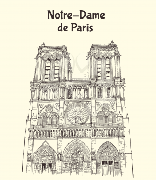 Notre Dame de Paris Cathedral in France. Hand drawn vector illustration