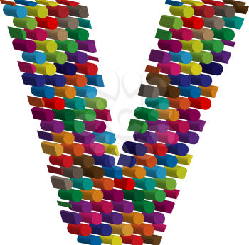 Colorful three-dimensional font letter v