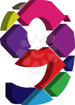 Colorful three-dimensional font number 9