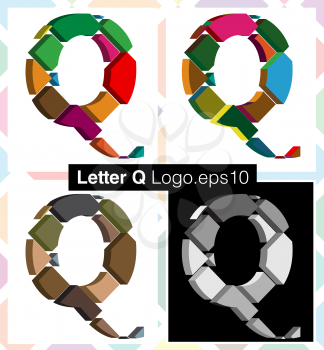 Colorful three-dimensional font letter Q