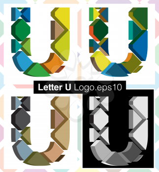 Colorful three-dimensional font letter U