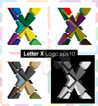 Colorful three-dimensional font letter X