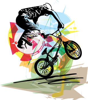 Abstract illustration of man taking a ride on a bicicle