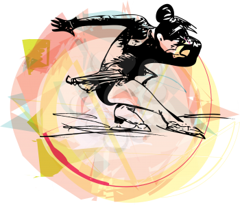 abstract illustration of woman ice skater skating at colorful sports arena
