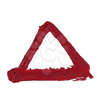 close up of a RED smudged lipstick Triangle Shape on white background