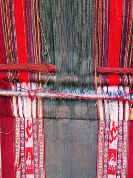 Natural dyed wool yarn in the peruvian Andes at Cuzco Peru