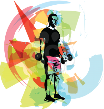 man with barbell doing squats in gym vector illustration