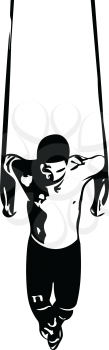 drawing of man doing Crossfit Push Ups With Trx Fitness Straps In The Gym Vector illustration