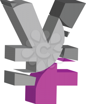 Colorful three-dimensional YEN Symbol