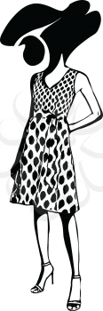 Drawing of Fashion portrait of beautiful woman in trendy dress. Vector Illustration