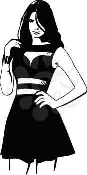 Drawing of Fashion portrait of beautiful woman in sexy dress. Vector Illustration